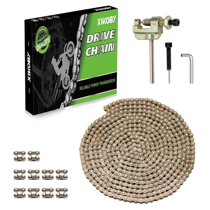 XIKOBY 25H Roller Chain 10 Feet 480 Links Compatible with Razor MX350 MX650 MX500 RSF650 Electric Dirt Rocket Bike 47cc 49cc 2 Stroke Gas Scooter Mini Pocket Bike ATV Go Kart Parts with Chain Breaker - Image 1